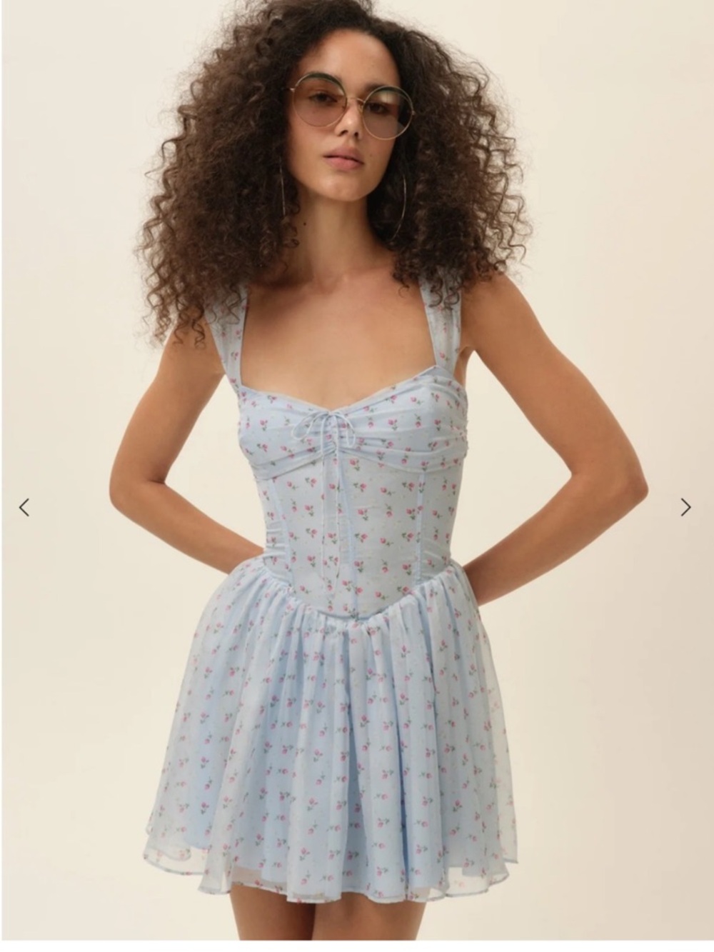 For Love & Lemons Pale Blue Floral Mini Dress